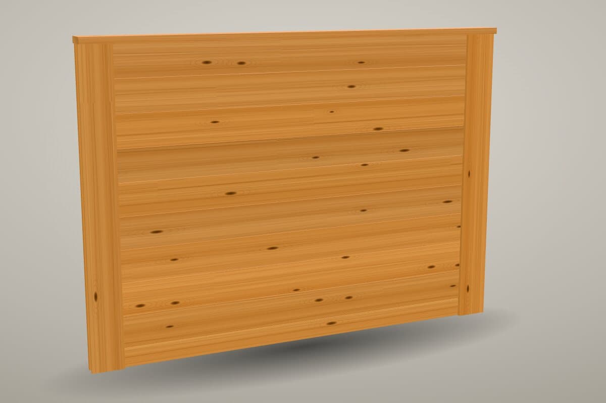 Horizontal cedar fence panel, boards run side to side with a 2x6 cedar cap on top