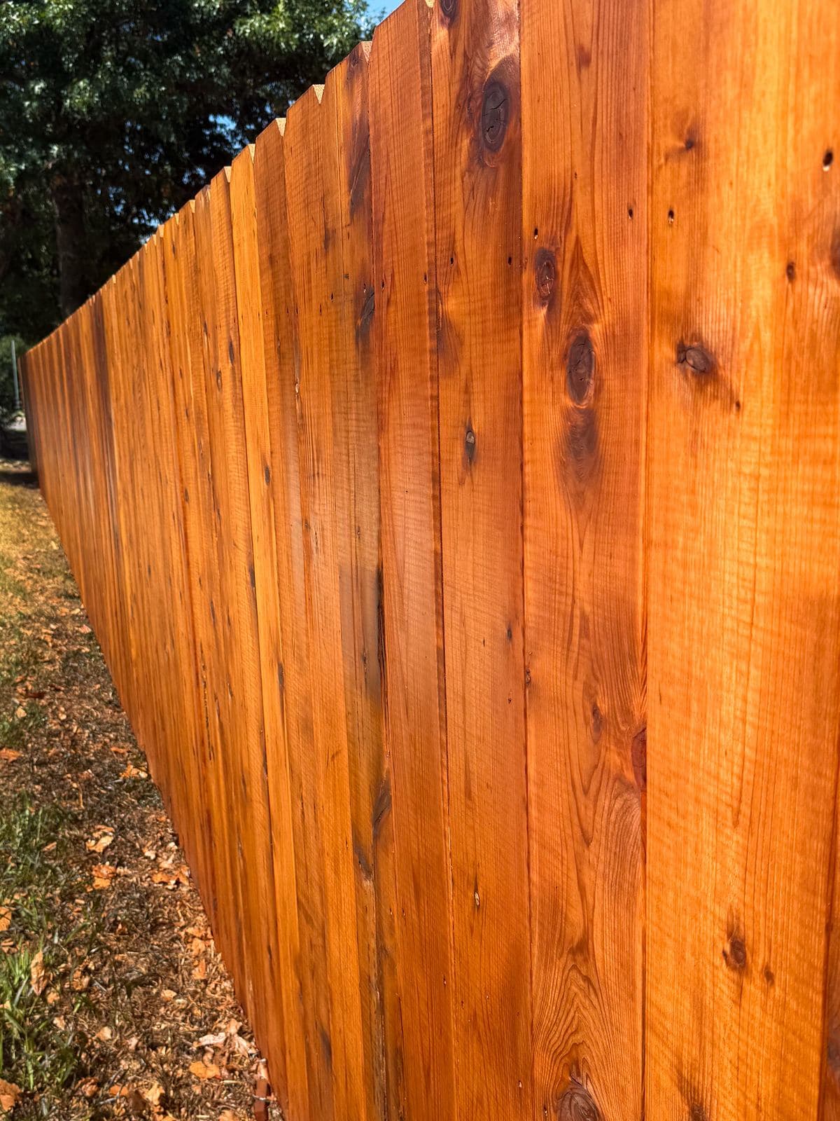 Cedar fence picket grain detail on an Ovora Outdoor fence in Derby, Kansas