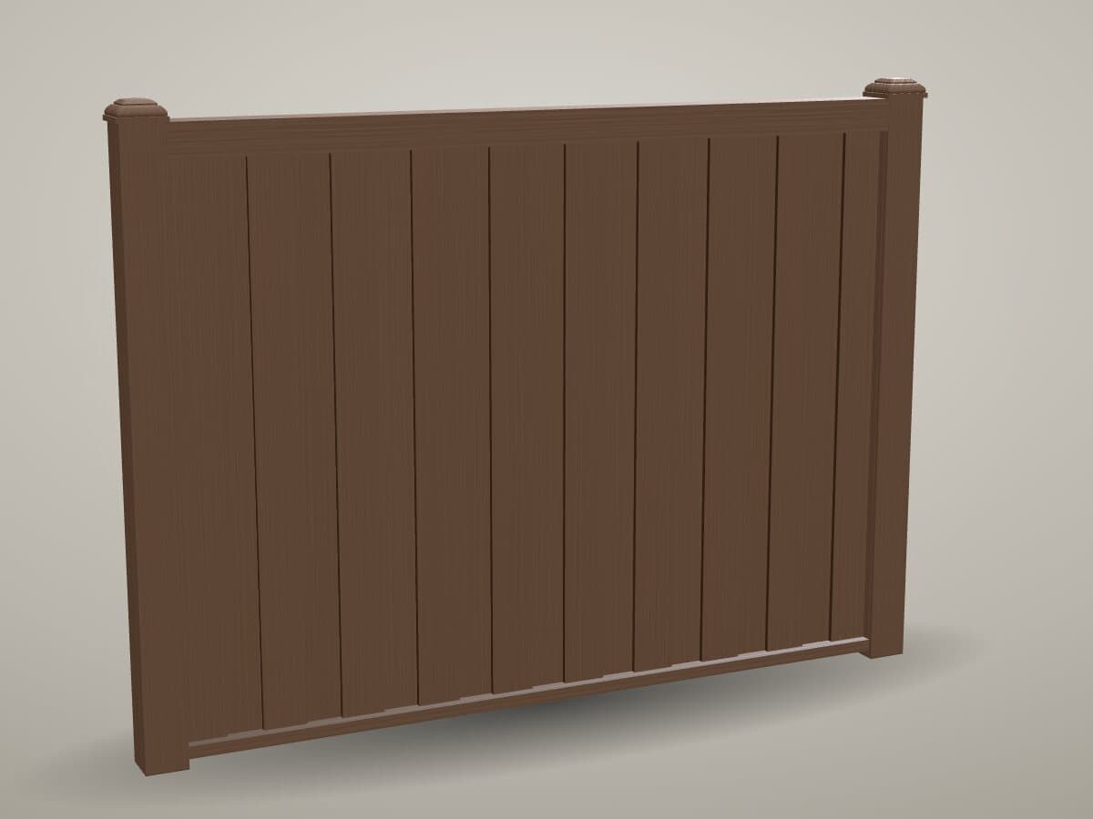 Trex Seclusions composite privacy fence section in Woodland Brown with crown post caps