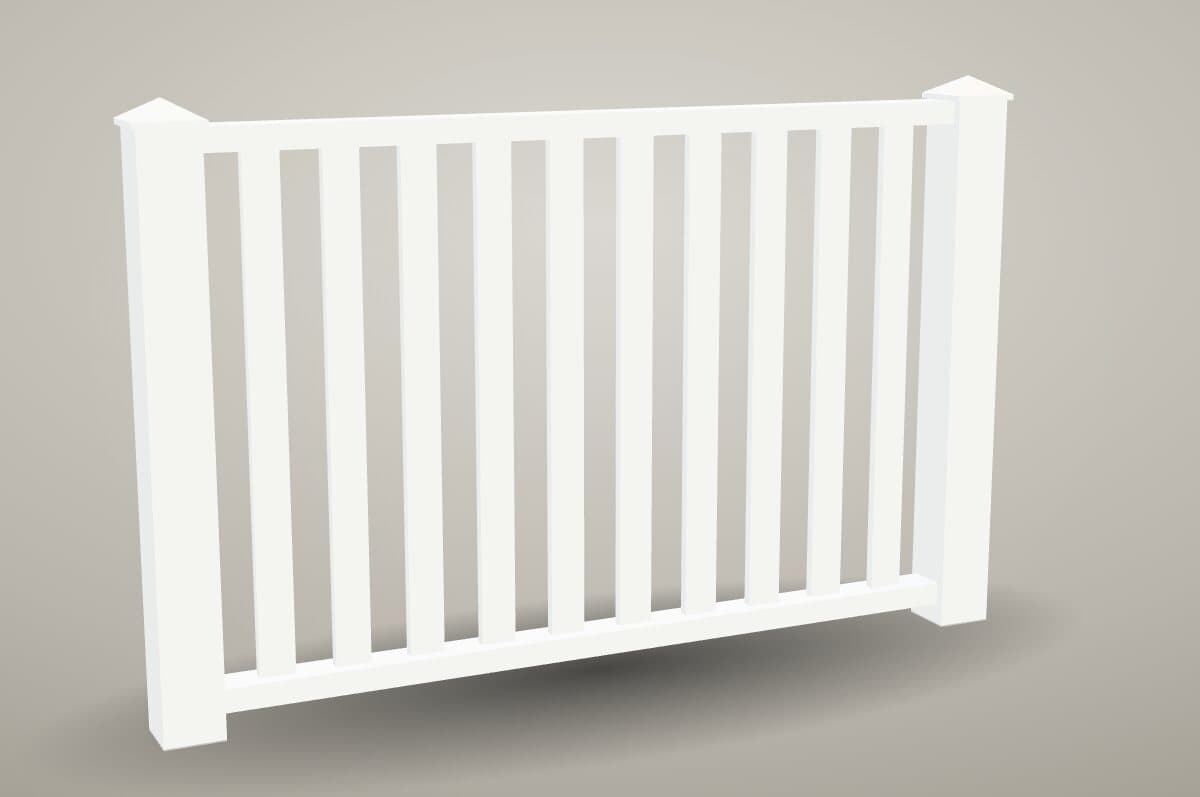 White Pacific vinyl picket fence section with Gothic post caps